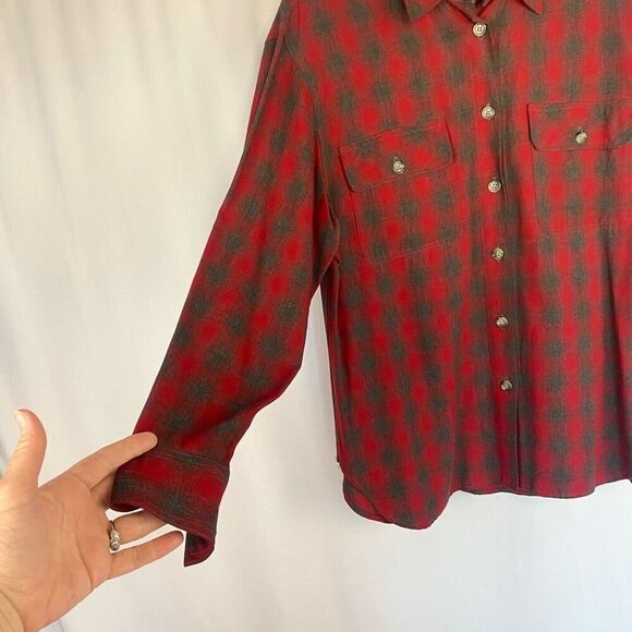 Vintage Y2K 90s Red Grey Plaid Shirt Top by Parallel Women’s M Button Down Long - Picture 3 of 7